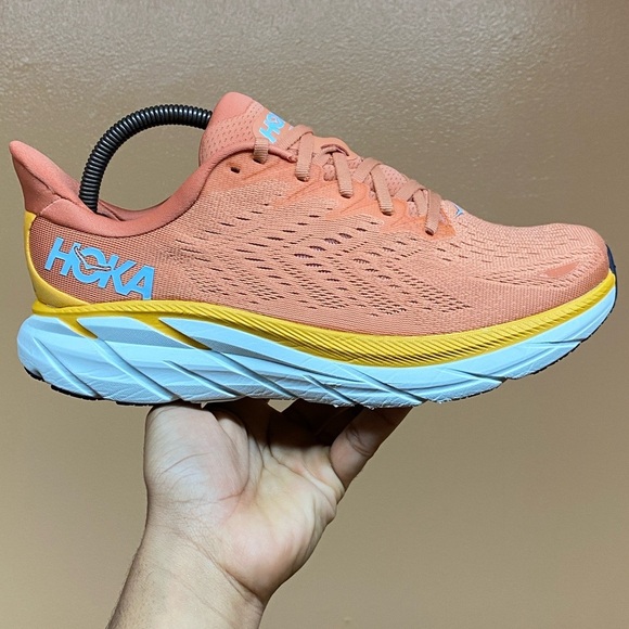 HOKA ONE ONE CLIFTON 8 SUN BAKED SHELL CORAL WOMEN’S RUNNING SNEAKERS SIZE 9.5 - Picture 4 of 17